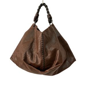 Bottega Veneta Aquilone Fortune Cookie Intrecciato Hobo Bag Coated Linen Leather